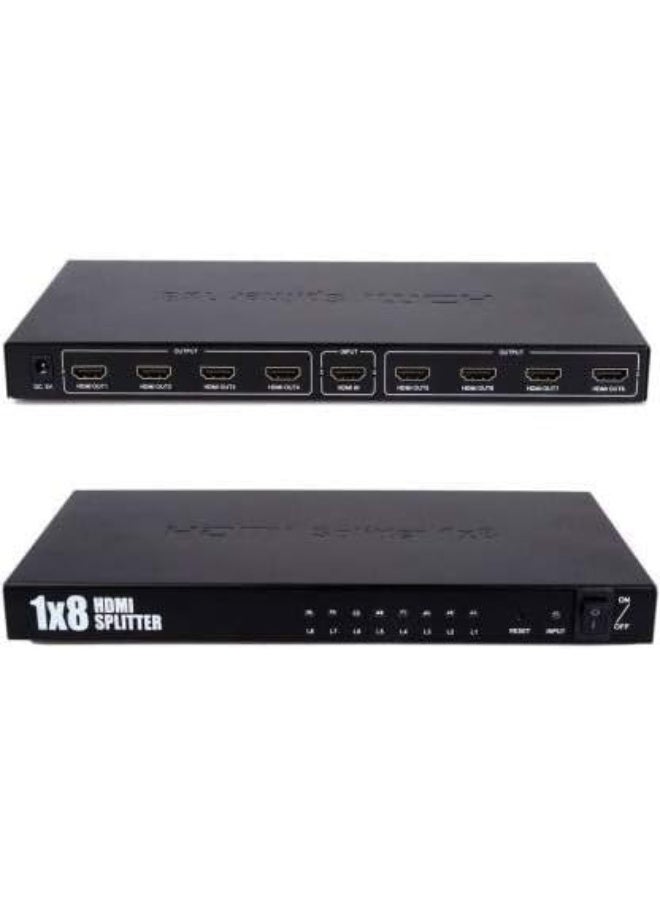 اتش دي ام اي موزع إشارة HDMI 1.4 (1×8)، مدخل واحد إلى 8 مخارج، يدعم دقة 4K@2K، ودقة Full HD 1080P، وتقنية 3D، نطاق ترددي عالي 10.2 جيجابت في الثانية، توزيع إشارة متزامن للتلفزيون والشاشة وجهاز العرض، لون أسود - Image 5